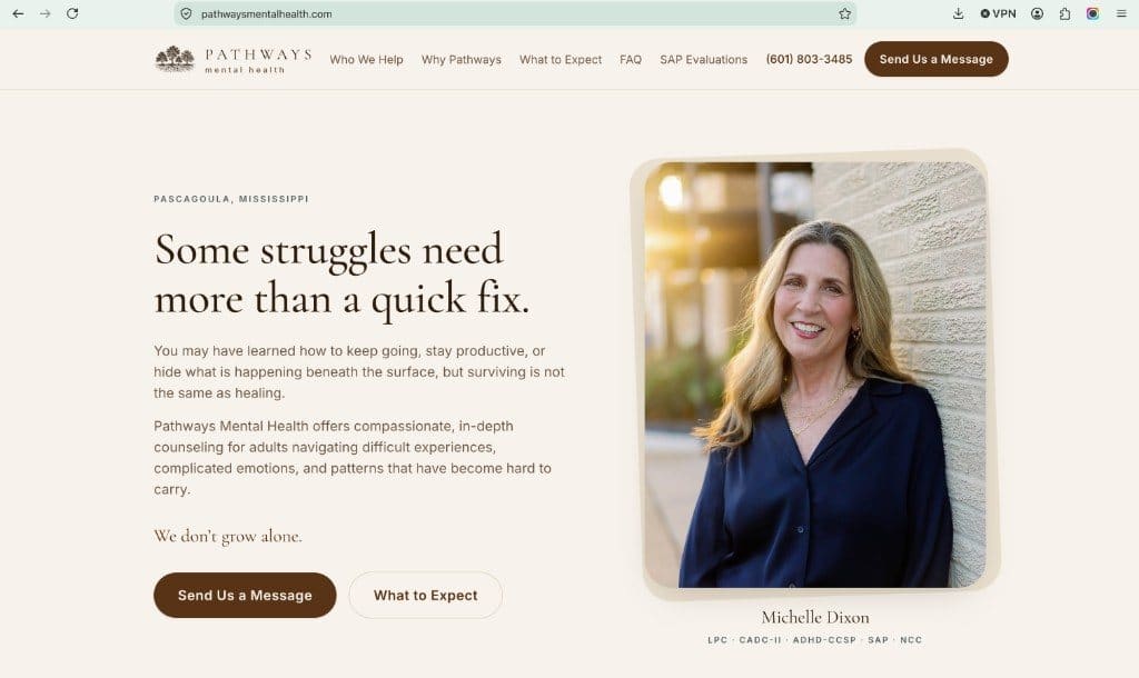 Pathways Mental Health website after the redesign